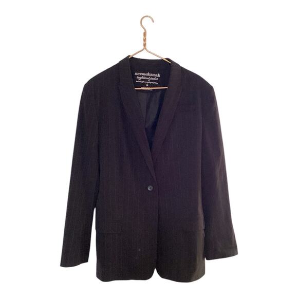 Norma Kamali Boyfriend Blazer Jacket Black Pin Stripe Size 16 - Picture 2 of 5